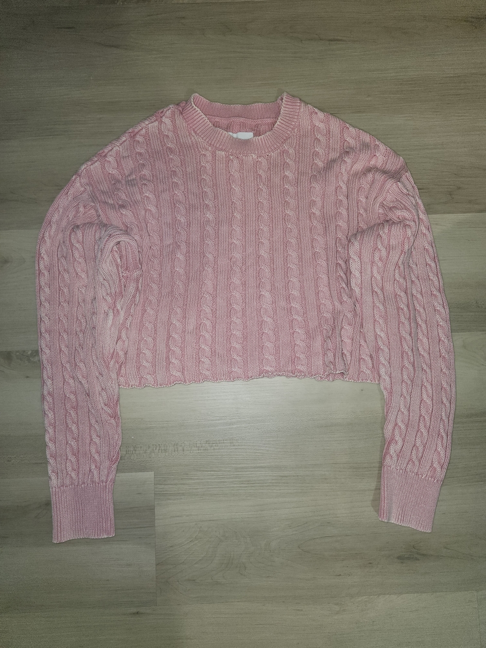 aerie Blush Pink Cropped Cable Crewneck Sweater